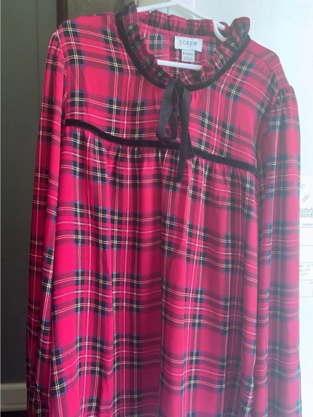 J. Crew Women’s ' Red Plaid Ruffle Collar Top